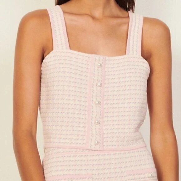 Sandro Daniella Pink Tweed Knit Top Tank - Picture 1 of 9